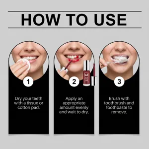 Zephoco red teeth painting liquid detail image showing step-by-step usage guide for makeup.