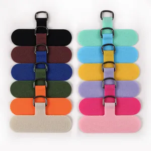Phone lanyard patch detail, durable fabric tether tab, colorful phone case accessory
