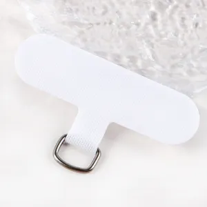 Universal mobile phone lanyard patch replacement tether tab with durable metal D-ring white.