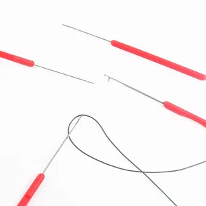 Beading needle tool set with red handle for jewelry making, threading, and crafting.