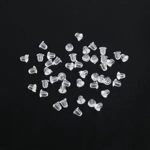 Klare transparente Silikon Ohrstecker im Detail, weiche Kugelstopper fuer Schmuckherstellung