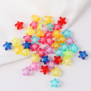 Close-up of colorful 11mm acrylic star beads with transparent outer shells for DIY jewelry