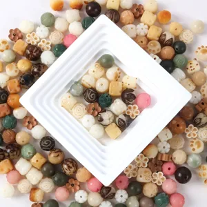 Carved Bodhi Root Loose Beads DIY Bracelet Prayer Beads Mixed Lotus Design Craft Jewelry Making