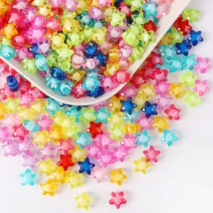 Macro view of colorful 11mm acrylic star beads with transparent outer layer and vibrant center