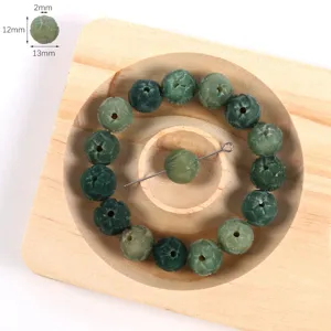 Carved lotus bodhi root beads green gemstone loose beads for DIY bracelet jewelry making