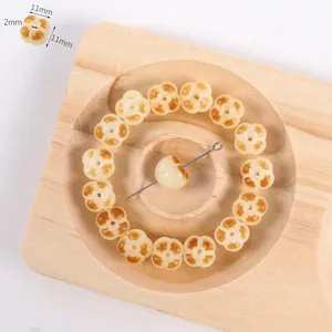 Carved bodhi root lotus beads charred finish jewelry DIY spacer loose beads detail view