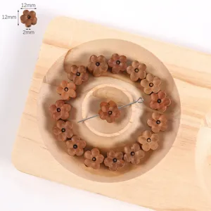 Wood carved flower beads for DIY bracelets 12mm lotus shaped spacer beads jewelry making.