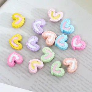 Colorful bamboo-textured heart alloy loose beads detail, perfect for DIY jewelry making.