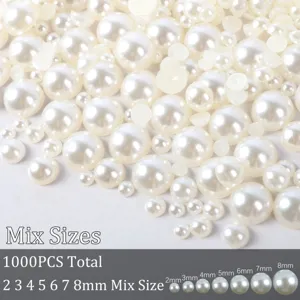 1000 τμχ λευκές πέρλες ABS με επίπεδη πλάτη 2-8mm για διακόσμηση νυχιών και χειροτεχνία