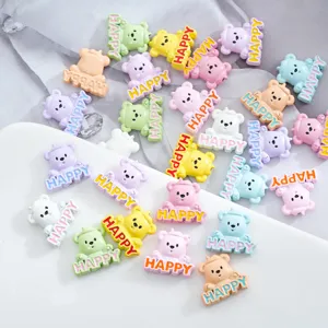 Cute cartoon bear charms DIY loose beads with happy letters for phone chains and necklaces.