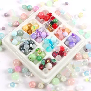 Macro shot of assorted colorful mixed glass beads for DIY jewelry making and crafts