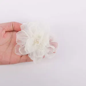Handmade 9cm white chiffon fabric flower detail shot for DIY hair accessories and clothing.