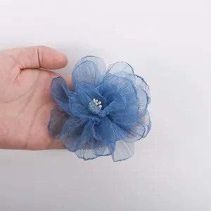 9cm handmade chiffon fabric flower detail shot, diy hair accessory and clothing floral trim.