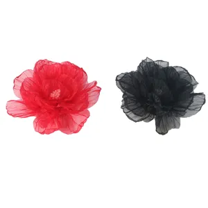 Handmade chiffon fabric flower DIY hair accessories clothing floral applique 9cm