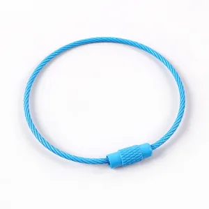 Blue coated steel wire keychain loop 50mm, durable metal key ring DIY accessory.