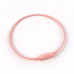 Pink steel wire keychain cable loop detail view replacement metal hardware accessory ring