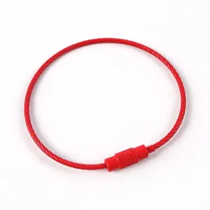 Red coated steel wire loop keyring accessory 50mm DIY metal key ring organizer tool