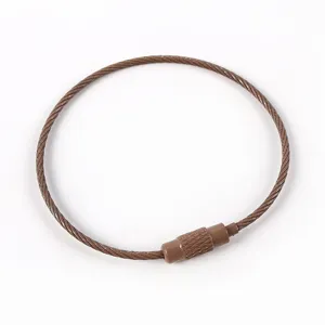 Brown coated steel wire keychain ring detail DIY accessory metal loop fastener close-up