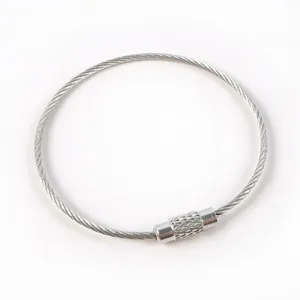 Stainless steel wire loop keychain accessory, durable metal key ring for DIY crafts and hanging.