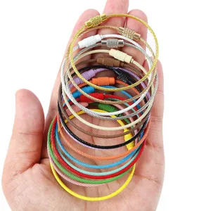 Colorful stainless steel wire keyring cable loop keychain DIY metal ring holder 50mm pack