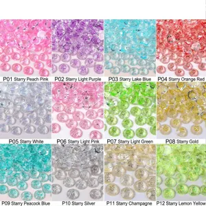 Comprehensive color chart of resin starry rhinestones for nail art and DIY crafts in 12 shades