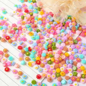 6mm resin flower nail art cabochons, colorful DIY craft accessories for phone case deco.