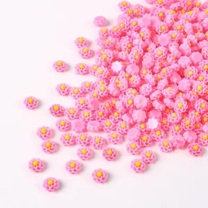 6mm resin layered flower nail charms, pink dopamine floral DIY accessories for phone case.