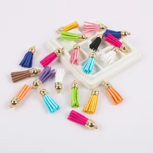 30mm Wildleder Quasten mit Goldkappe Schmuckzubehör DIY Schlüsselanhänger bunt