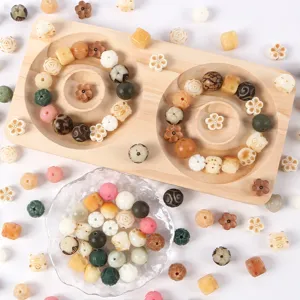Carved bodhi root lotus loose beads DIY bracelet accessories craft components set