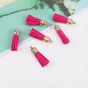 30mm Rosa Wildleder Quasten mit Goldkappen DIY Schmuck Handwerk Anhänger Schlüsselanhänger Zubehör