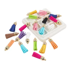 30mm bunte Wildleder Quasten mit Goldkappe für DIY Schmuck Herstellung und Schlüsselanhänger