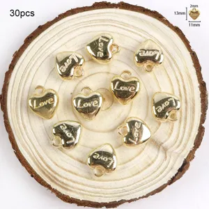 Pendentifs cœur dorés DIY bijoux avec anneau, 30pcs breloques amour métal pour collier.