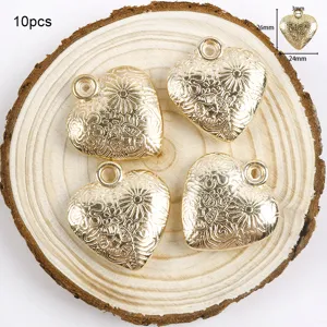 Pendentifs Cœur CCB Doré Fleurs Empreintes Accessoires De Fabrication Bijoux 10pcs