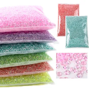 Detail view of colorful iridescent resin rhinestones for DIY nail art and fillers