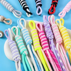 Close-up of vibrant double-colored braided nylon lanyards for DIY bag charms and pendants