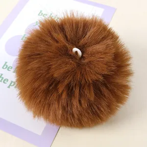 Brown faux fur pom pom DIY accessory fluffy ball with elastic loop for crafts