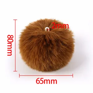 Brown faux fur pom pom fluffy ball keychain diy craft accessory pendant 80mm size
