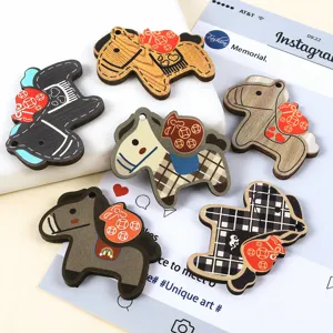 Assorted cute wooden horse charms with money bags for DIY keychain jewelry making