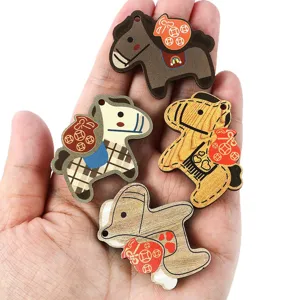 Wooden horse DIY charms with money bag design for keychains and accessories