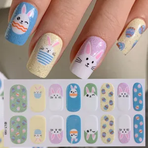 Feestelijke Paashaas en gekleurde eieren nagelstickers met glitter effect, LT-195