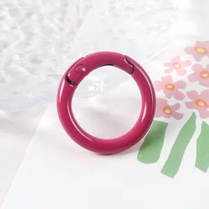 Detalle de anillo de resorte metálico, acabado de pintura rosa vibrante para accesorios.
