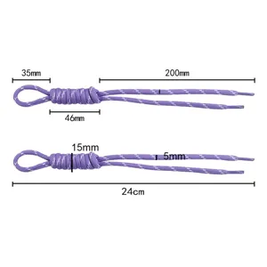 Handmade purple braided nylon rope pendant with dimensions for phone and bag accessories