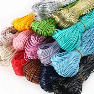 Cordón de Cuero PU Trenzado Brillante Plano de 2mm Con Núcleo de Algodón Para Fabricación de Joyas DIY Correa de Bolso Colgante Decoración Artesanal