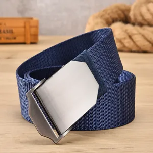 Canvas belt for men casual outdoor stylish trousers belt with metal buckle blue color