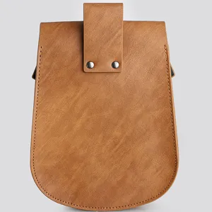 Vintage brown Viking style boat-shaped leather waist bag featuring metal studs and stitching