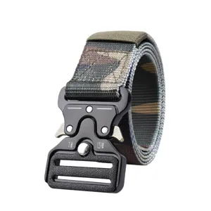 Durable tactical nylon belt with quick-release metal cobra buckle and camo design for outdoor.