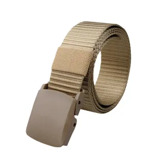 Tactical nylon web belt with plastic buckle for outdoor men's casual wear, khaki color