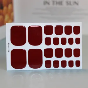 Solid deep red glossy toe nail stickers, set of 22 pieces for DIY pedicure