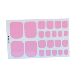 Full wrap solid pink toe nail stickers sheet with 22 pieces for professional DIY pedicure