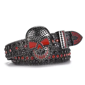 Ceinture strass tête de mort punk pour homme et femme, superbe ceinture scintillante.